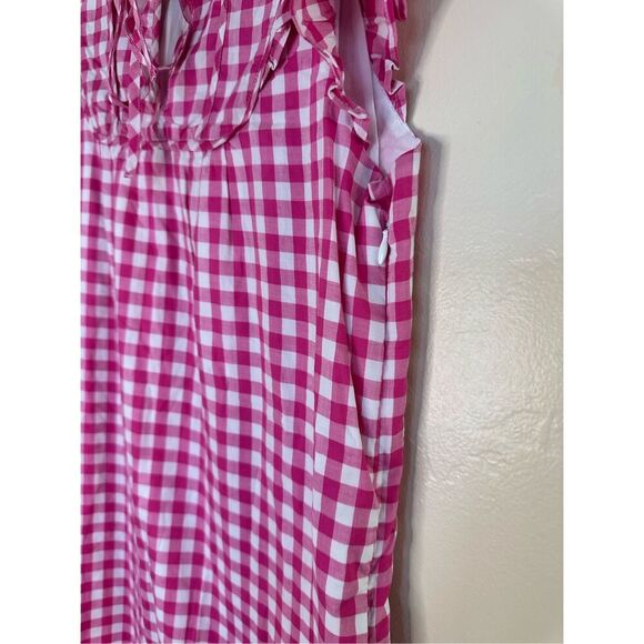 J. Crew Pink and White Gingham Flutter Sleeve Dress Size 6 - Picture 5 of 7